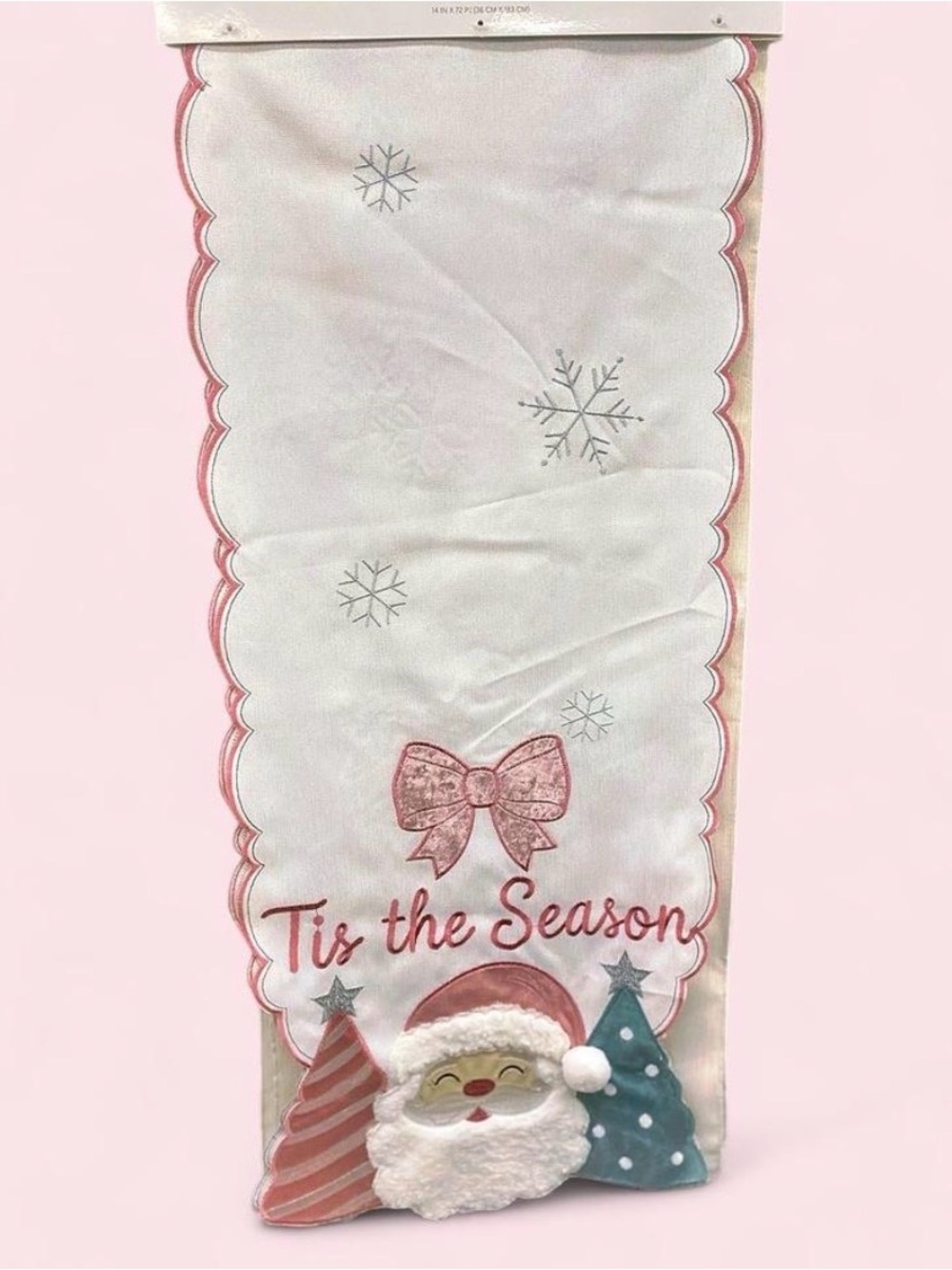 'Tis the Season Holiday Table Runner - White with Pink and Teal Accents